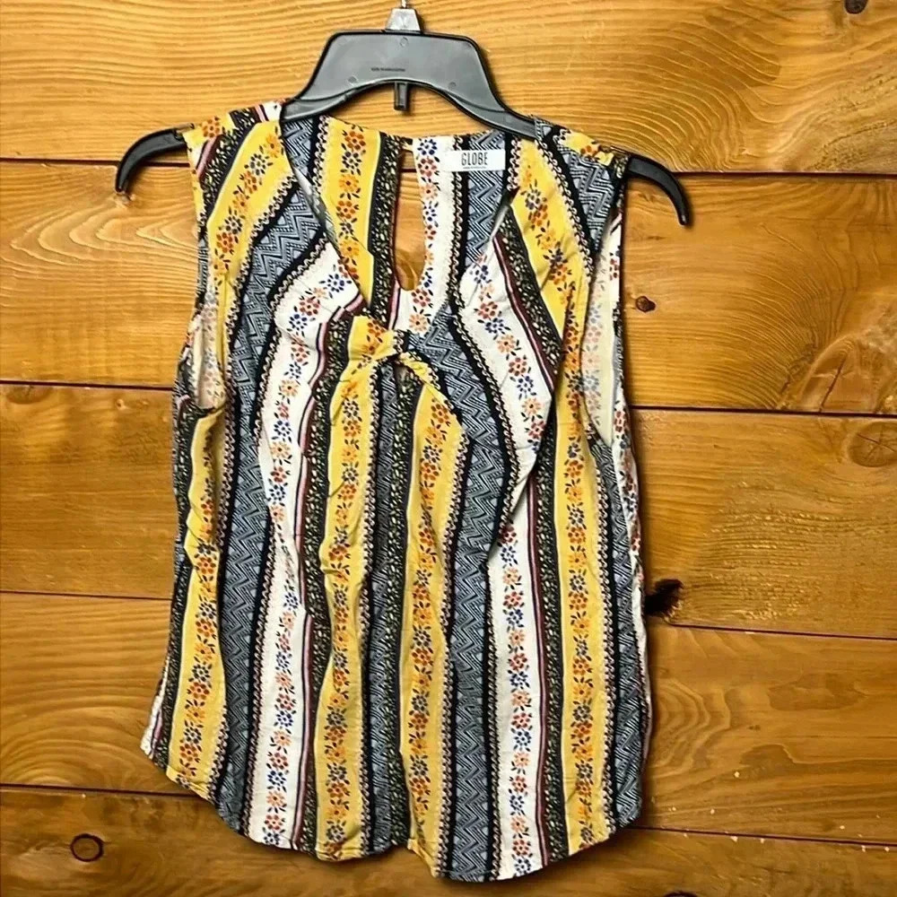 GLOBE Womens SLEEVELESS TOP Md yellow gray stripes summer casual party beach
